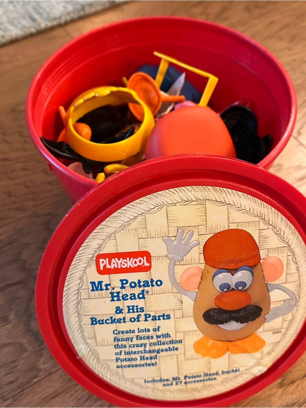 Vintage 1980s Playskool Mr Potato Head Bucket of Parts Complete Set Accessories